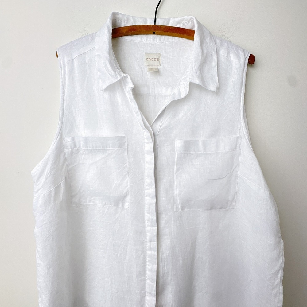 Chico's Linen Sleeveless Tunic Womens XL / 3 White Lagenlook Coastal Beach - Picture 3 of 10